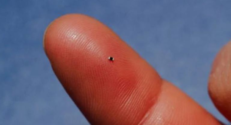 Tiny microelectronic chip on fingertip